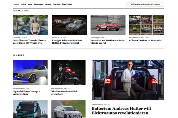 Bild: V85 - Mobilitäts-Newsletter des TCS Zürich - Website zum Newsletter