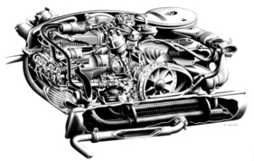 VW 1500 (1960) - Der flache kompakte Motor des VW 1500 (Schnittzeichnung).