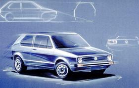 VW Golf (1973) - auf dieser Zeichnung sieht man schon fast den Serien-Golf
