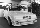 VW Golf Cabriolet (1983) - mit Klappscheinwerfern individualisiert, Bubble Car, von Schwyn - am Genfer Automobilsalon von 1983