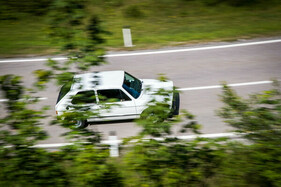 VW Golf GTI (1977) – durch das Grün fotografiert