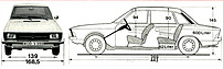 VW K 70 (1970) - Abmessungen (Quelle: Archiv) VW K 70 (1970) - Abmessungen (Quelle: Archiv)