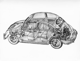 VW Käfer (1951) - Durchsichtszeichnung des frühen Käfers