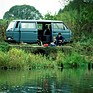 Image: VW T3 (1985) - This is how people imagined using it as a recreational vehicle in 1985. Driving straight to the fishing spot in the van.