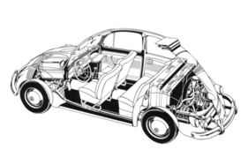 Volkswagen 1200 (1961) – Durchsichtszeichnung, Seite, links