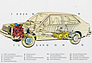 Volvo 343 (1976) – Durchsichtszeichnung mit Erklärungen (© Archiv Automobil Revue) Volvo 343 (1976) – Durchsichtszeichnung mit Erklärungen (© Archiv Automobil Revue)