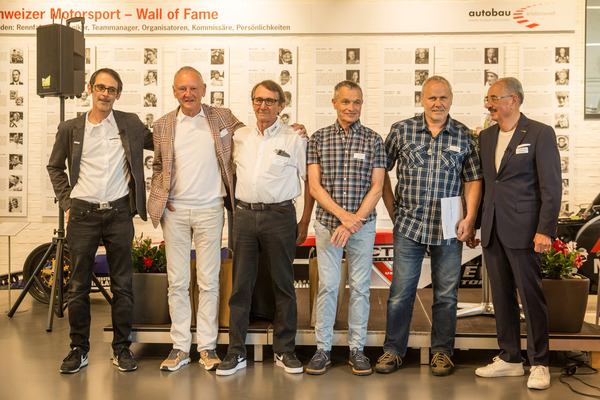 Bild Von links: Fredy Lienhard Jr., Fredy Lienhard, Louis Christen, Rolf Biland, Markus Bösiger und Paul Gutjahr – "autobau" Romanshorn