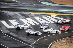 Von links nach rechts - Porsche 911 GT1, 917, 962, 936, 917 und 919 Hybrid