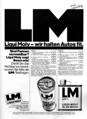 Werbung für Liqui Moly im Jahr 1973 Werbung für Liqui Moly im Jahr 1973