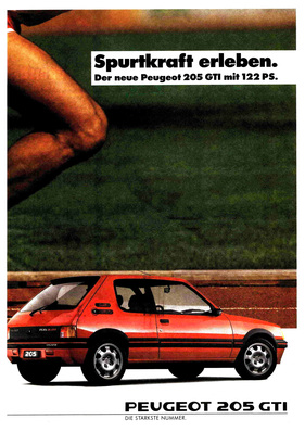 Werbung für den Peugeot 205 GTI im Jahr 1988 - Spurtkraft erleben (1988)