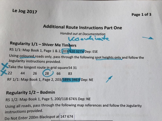 Wörtlich wird die Regularity beschrieben und dann vom Team auf die Karte übertragen - Rallye Le Jog 2017