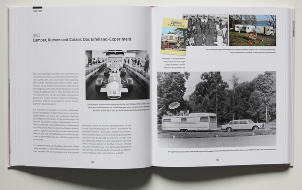Bild Wohnwagen hinter dem Formel 1 - Buch "In der Welt unterwegs – Die Geschichte des Caravanings"