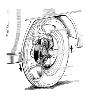 Zündapp Janus (1956) - Turbobremsen - hydraulisch betätigte und sorgfältig belüftete Trommelbremsen
