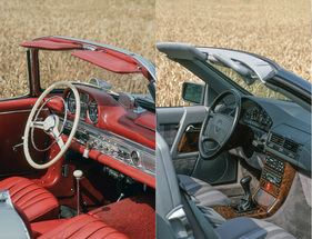 Zwei Cockpits mit fast vier Jahrzehnten Abstand - Mercedes-Benz 300 SL Roadster (W 198) und Mercedes-Benz 300 SL-24 (R 129)