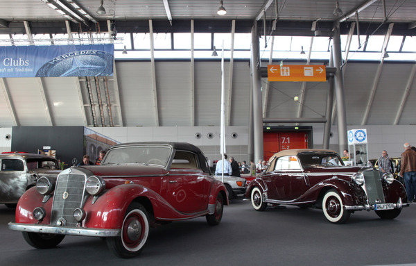 Two Mercedes Benz 170 V Cabriolet - on the left unrestored, on the right in new car condition - Retro Classics Stuttgart 2014
