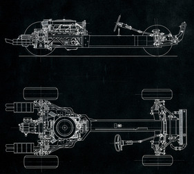 de Tomaso Mangusta (1970) - technische Zeichnung von der Seite und von oben