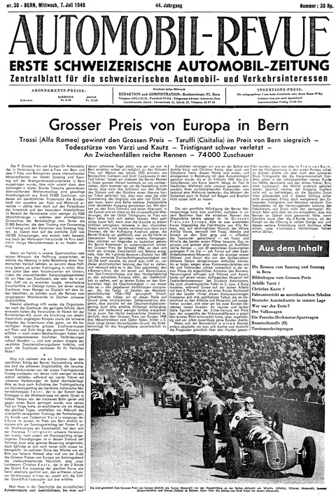 Titelblatt einer Nummer der Automobil Revue von 1948 (2. Jahreshälfte)