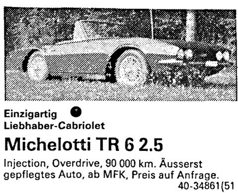 Inserat Michelotti Triumph TR6, erschienen in der AR im Jahre 1983