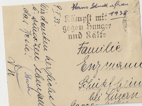 Karte von Stuck an Emil Enzmann im Jahre 1933