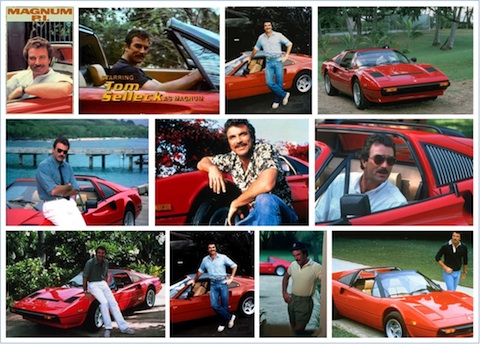 Fernseh-Detektiv Thomas Magnum mit seinem Ferrari 308 GTS
