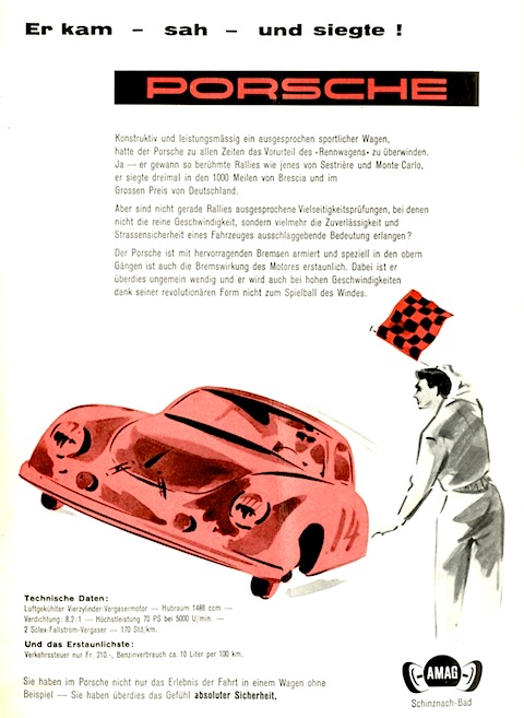 Porsche-Werbung in einem alten Rennprogramm von 1954
