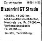Verkaufsinserat für einen fast neuwertigen Bizzarrini GT Strada 5300 im Dezember 1969