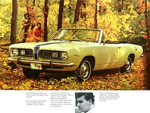 Arthur Blank im Verkaufsprospekt des Plymouth Barracuda von 1967