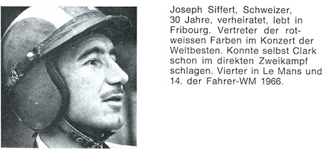 Joseph Siffert im Verkaufsprospekt des Plymouth Barracuda von 1967