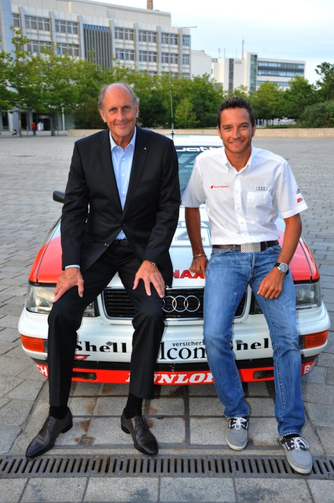 H.J. Stuck und Timo Scheider vor dem Audi Quattro von 1990