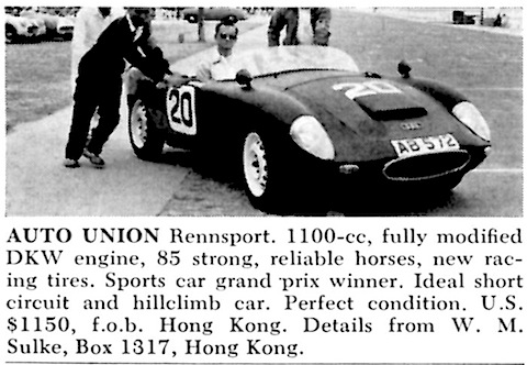 inserat Auto Union Rennsport - ausgeschrieben 1962 in Road & Track
