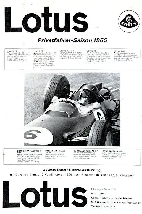 Inserat für Lotus-Rennwagen im Powerslide von 1965