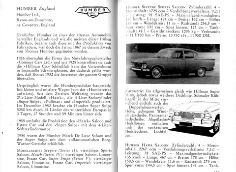 Büchlein "Automobile der Welt" - Humber
