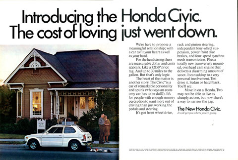 Honda Civic in der Werbung im Jahr 1973