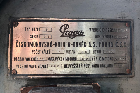 Praga Piccolo von 1939 - Typenschild