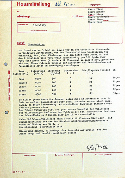 Porsche Hausmitteilung aus dem Jahr 1965 - Überdrehbier