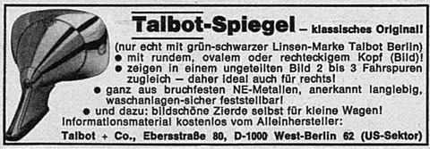 Werbung für Talbot Spiegel im Jahr 1978