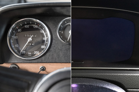 Instrumente im BMW 2000 von 1971 und VW Golf GTI von 2017