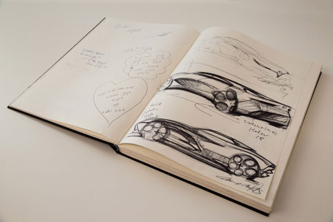 Gästebuch Alfa Romeo Museum Arese - Alfa 8C Zeichnung (© Daniel Reinhard)