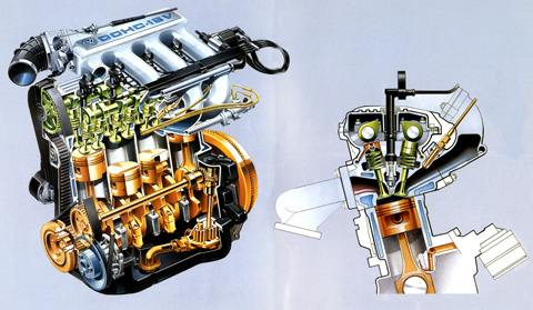 Motor des VW Golf GTI 16V in der Durchsicht