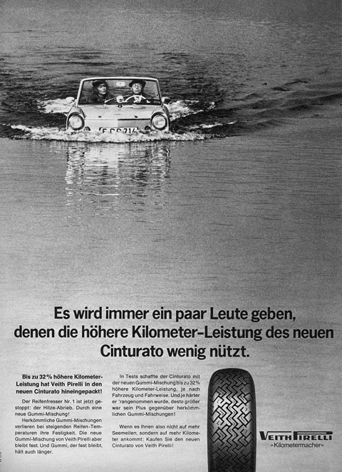 Pirelli-Werbung im Jahr 1970 mit Amhpicar