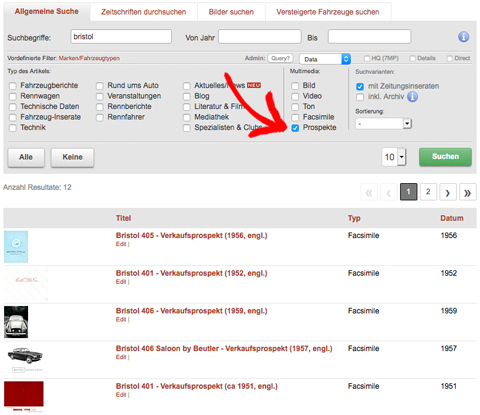 Such-Funktion "Prospekte"
