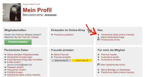 Persönliche Seite aufrufen im Profil