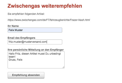 Artikel weiterempfehlen - Formular