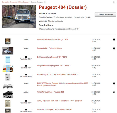 Muster eines Dossiers auf Zwischengas