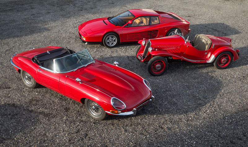 Jaguar E-Type, Ferrari Testarossa und Fiat Balilla (© Daniel Reinhard)
