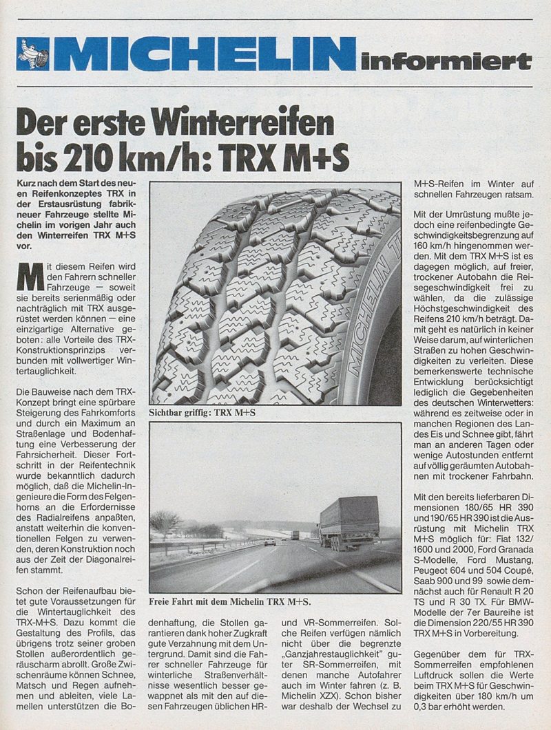 Michelin Werbung für TRX-Wintertreifen im Jahr 1979