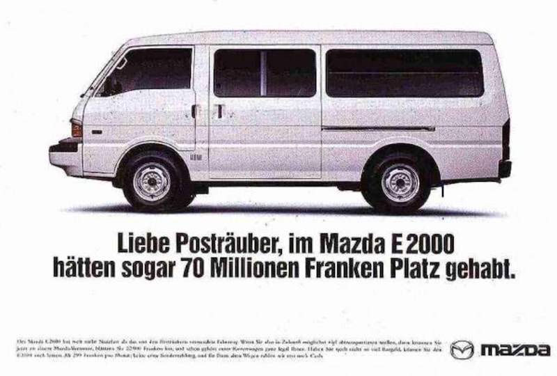 Artikelbild Liebe Posträuber, im Mazda E2000 hätten sogar 70 Millionen Franken Platz gehabt