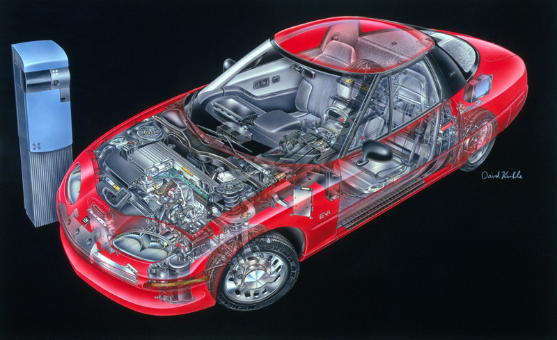 Durchsichtszeichnung GM EV1 von 1996 (© General Motors)