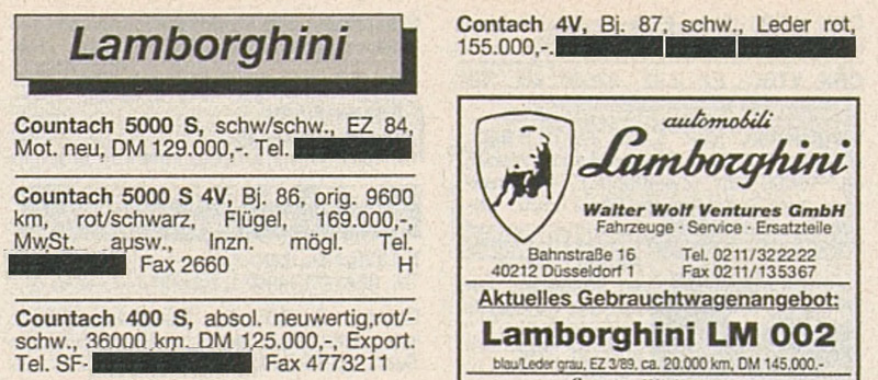 Inserate Lamborghini in der Zeitschrift "auto motor und sport" im Jahr 1993