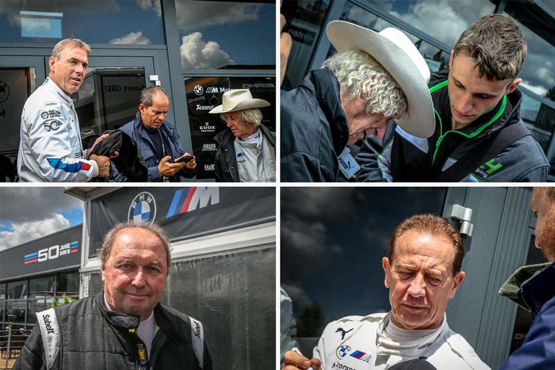 Dirk Adorf, Arturo Merzario, Jochen Mass und Johnny Cecotto beim "BMW M Race of Legends" (© Kai Gattermann)
